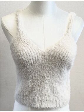 Altar’d State Eyelash Knit Cami Tank Top Women’s Small Cream Fuzzy Soft Cozy